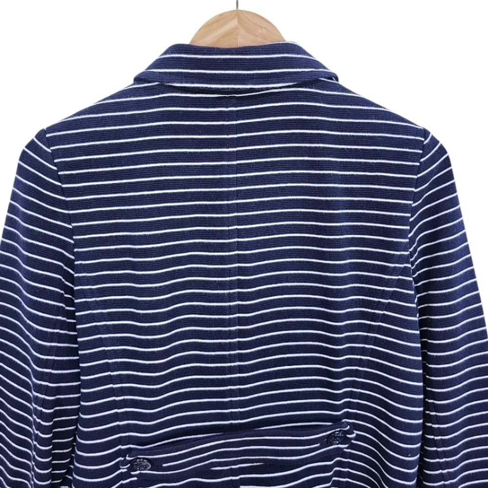 Talbots Cotton Blend Striped 3 Button Down Casual Blazer Navy White Size LP